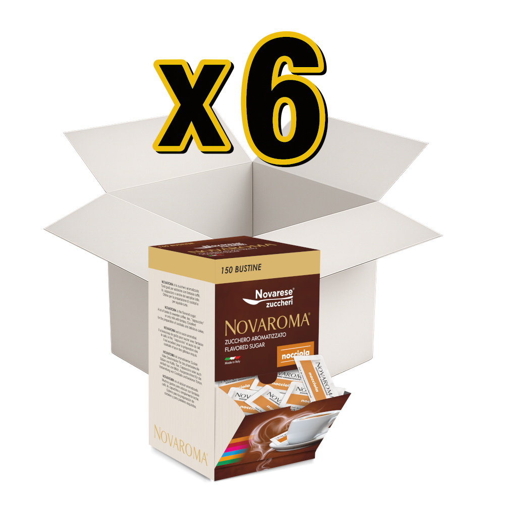 Novaroma | Zucchero aromatizzato al gusto Nocciola - Espositore da 150 bustine