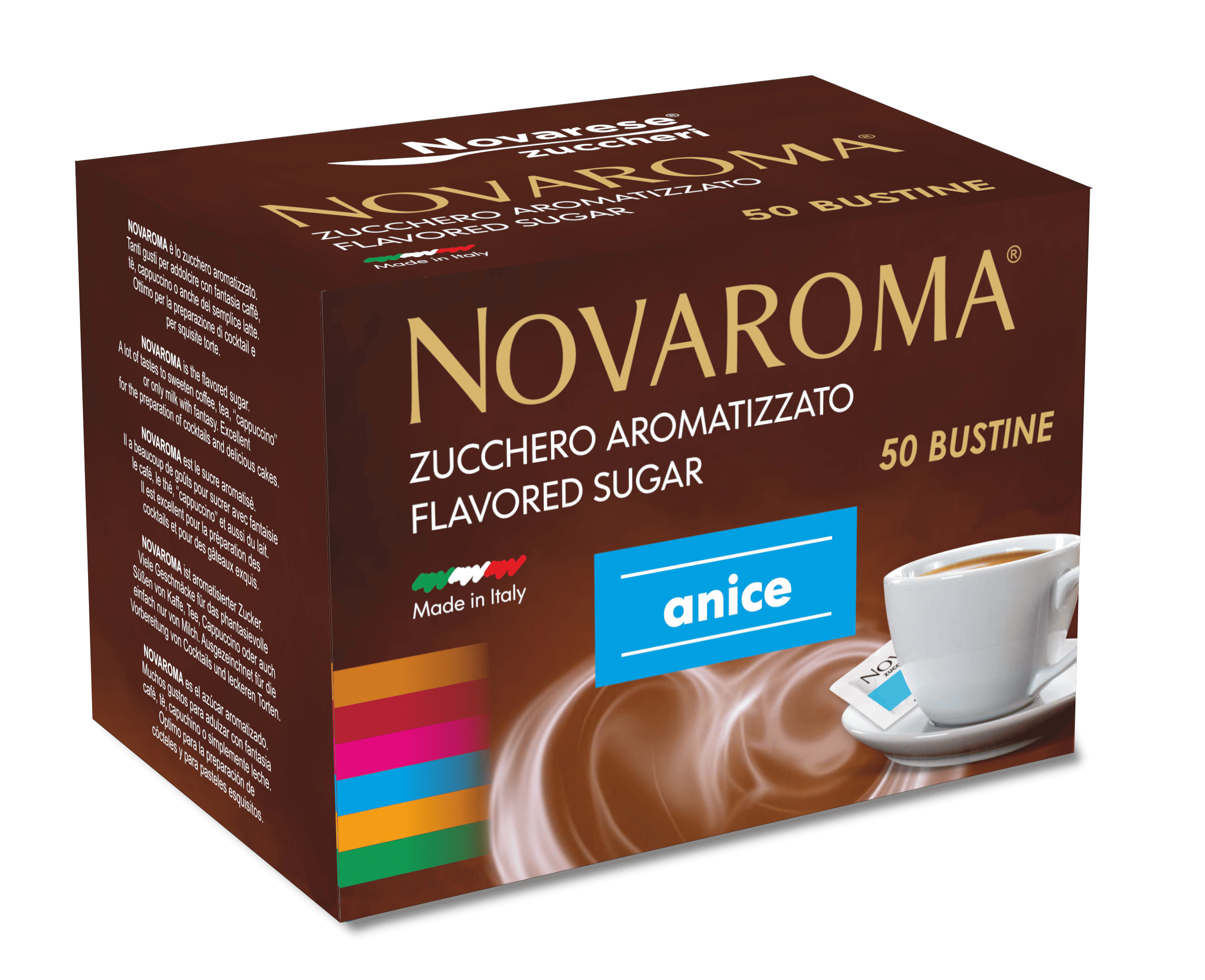 Novaroma | Zucchero aromatizzato al gusto Anice - Astuccio da 50 bustine