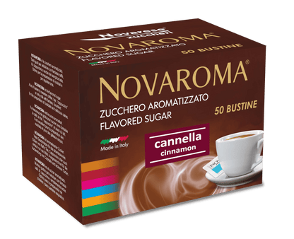 Novaroma | Zucchero aromatizzato al gusto Cannella - Astuccio da 50 bustine