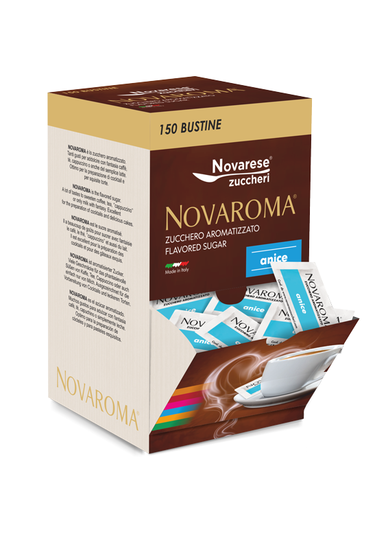 Novaroma | Zucchero aromatizzato al gusto Anice - Espositore da 150 bustine