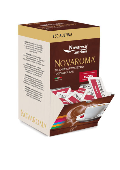 Novaroma | Zucchero aromatizzato al gusto Cacao - Espositore da 150 bustine
