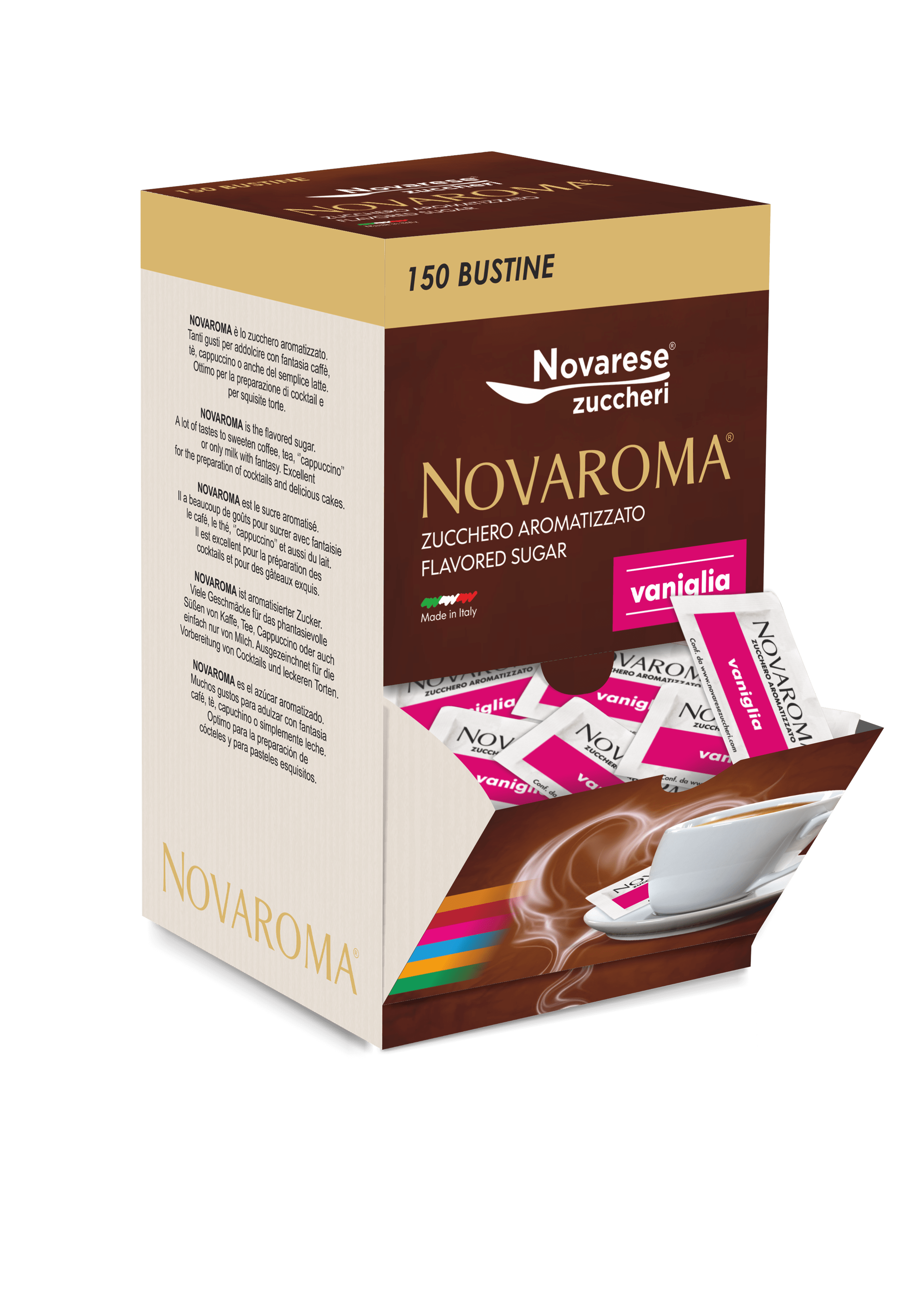 Novaroma | Zucchero aromatizzato al gusto Vaniglia - Espositore da 150 bustine