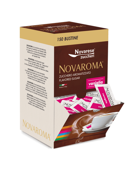 Novaroma | Zucchero aromatizzato al gusto Vaniglia - Espositore da 150 bustine