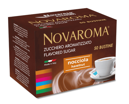 Novaroma | Zucchero aromatizzato al gusto Nocciola - Astuccio da 50 bustine