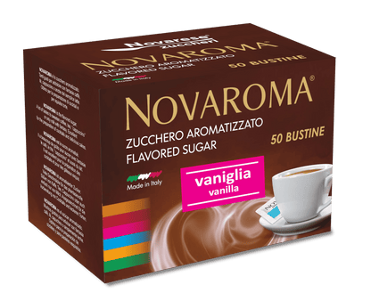 Novaroma | Zucchero aromatizzato al gusto Vaniglia - Astuccio da 50 bustine
