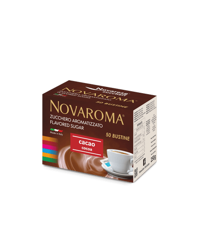 Novaroma | Zucchero aromatizzato al gusto Cacao - Astuccio da 50 bustine