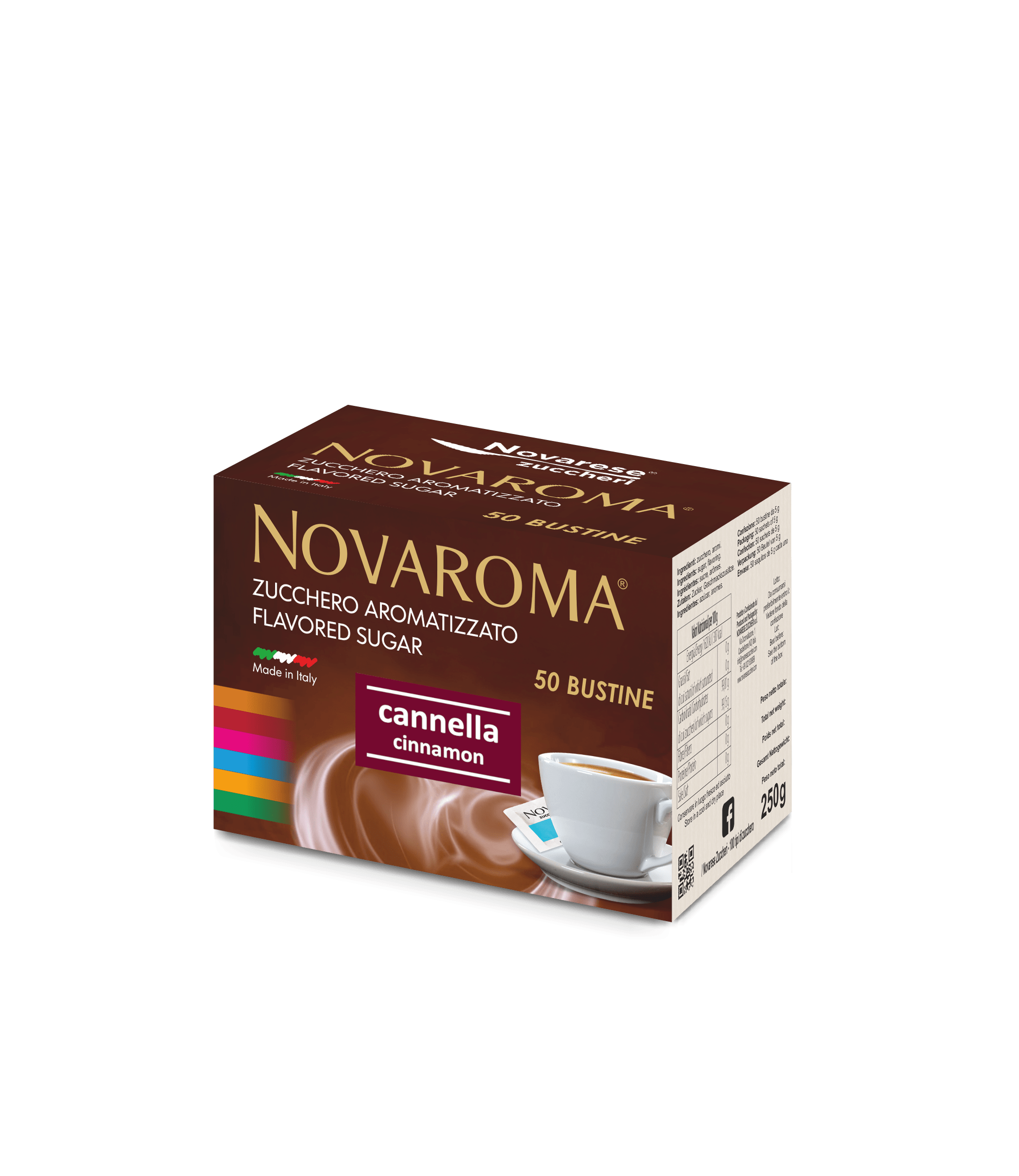 Novaroma | Zucchero aromatizzato al gusto Cannella - Astuccio da 50 bustine