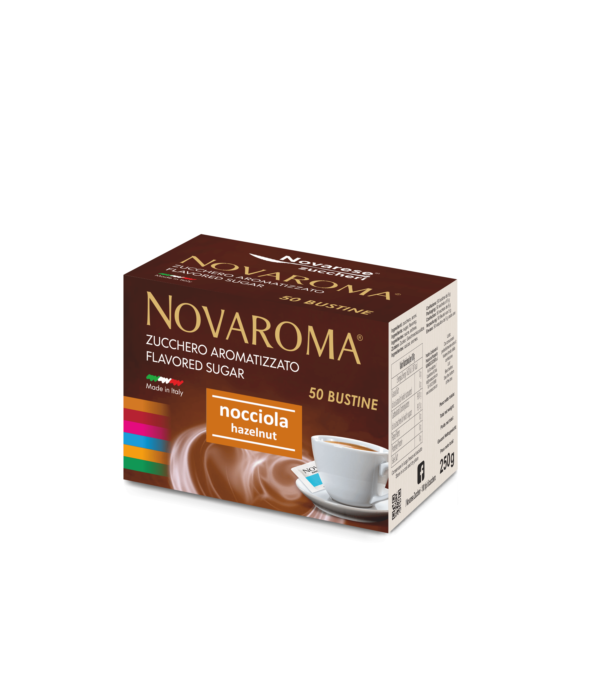 Novaroma | Zucchero aromatizzato al gusto Nocciola - Astuccio da 50 bustine