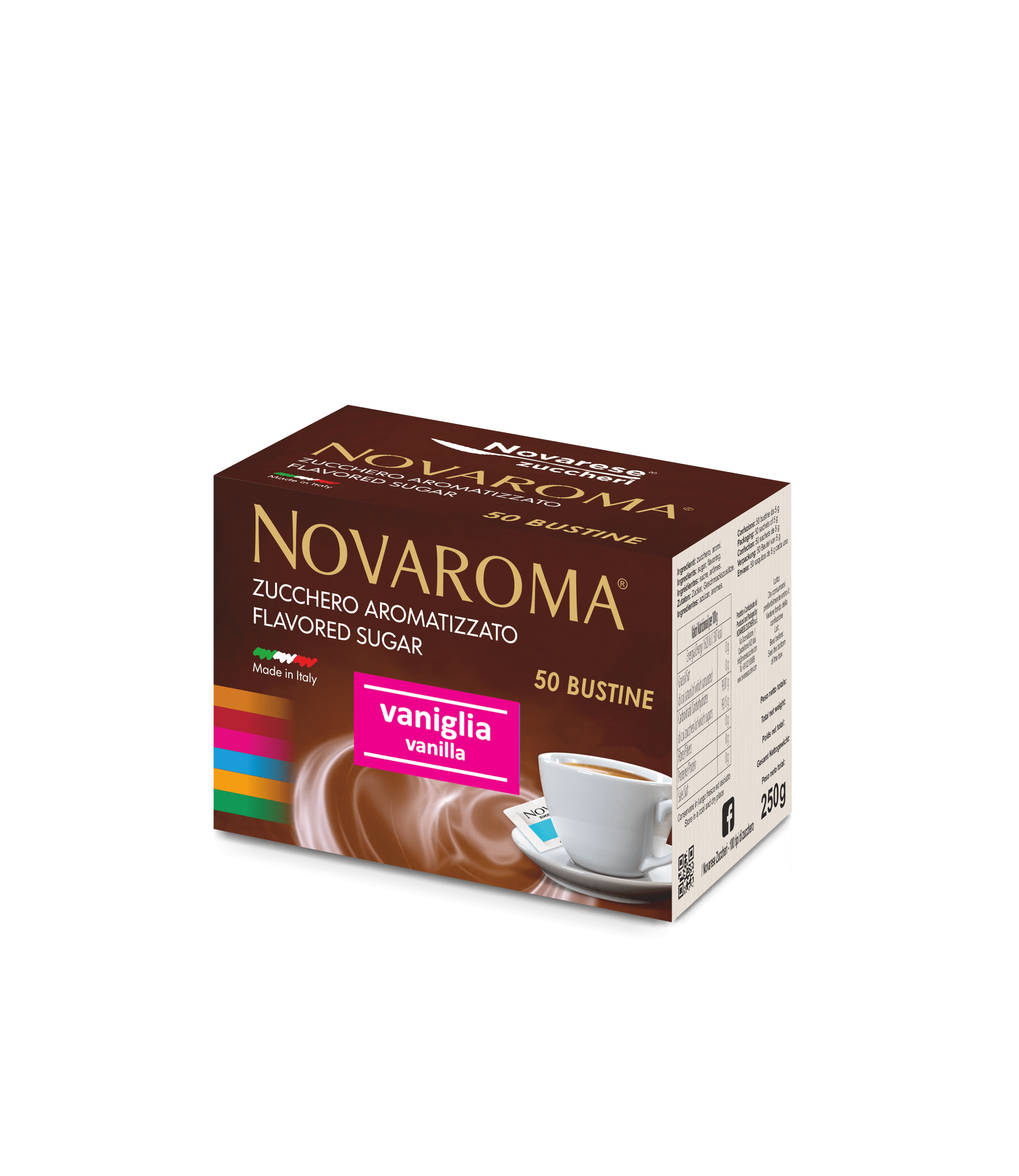 Novaroma | Zucchero aromatizzato al gusto Vaniglia - Astuccio da 50 bustine