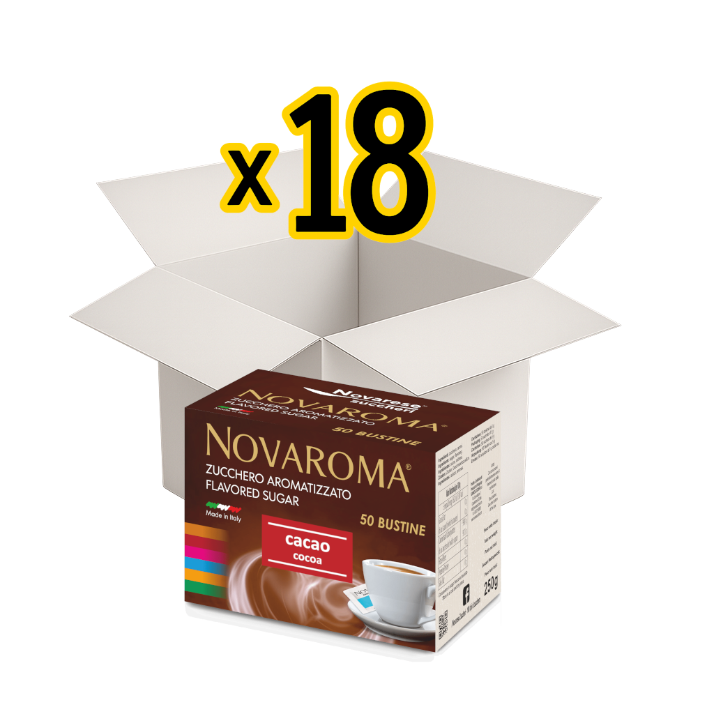 Novaroma | Zucchero aromatizzato al gusto Cacao - Astuccio da 50 bustine