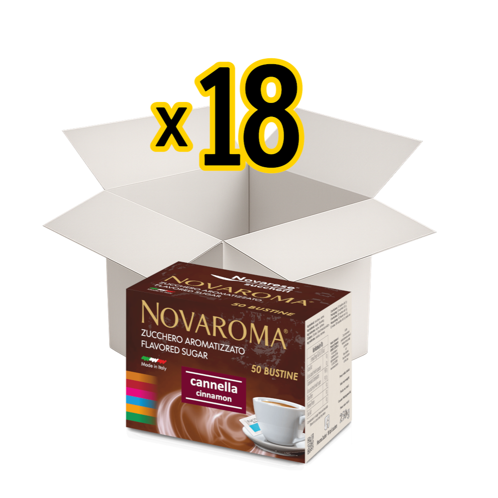 Novaroma | Zucchero aromatizzato al gusto Cannella - Astuccio da 50 bustine