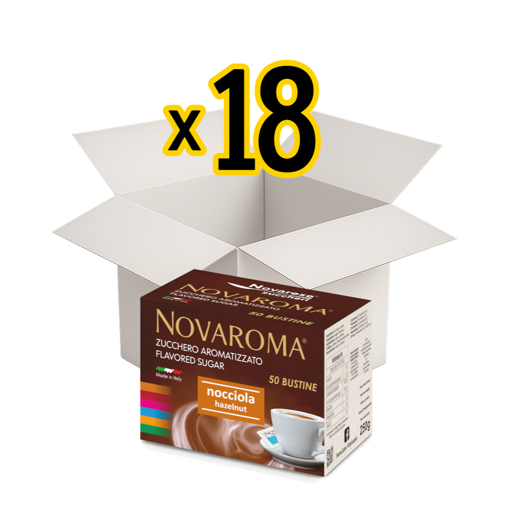Novaroma | Zucchero aromatizzato al gusto Nocciola - Astuccio da 50 bustine