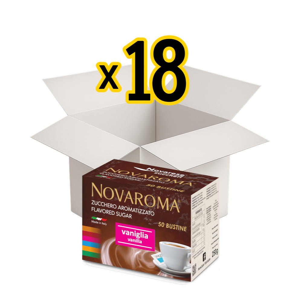 Novaroma | Zucchero aromatizzato al gusto Vaniglia - Astuccio da 50 bustine