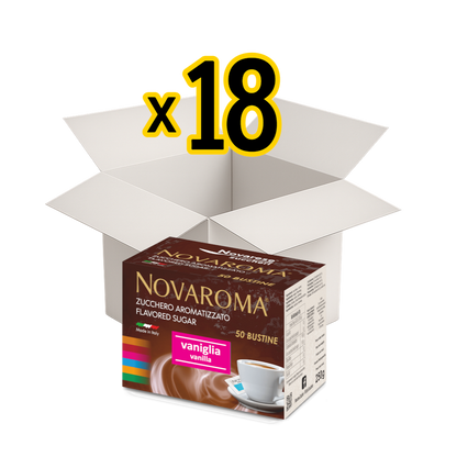 Novaroma | Zucchero aromatizzato al gusto Vaniglia - Astuccio da 50 bustine