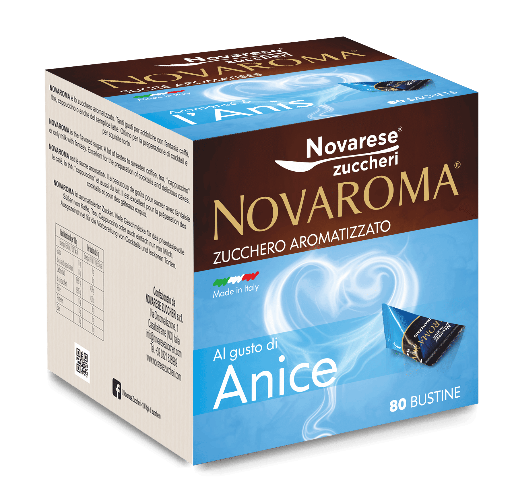 Novaroma | Zucchero aromatizzato all'Anice - Cubotto da 80 bustine